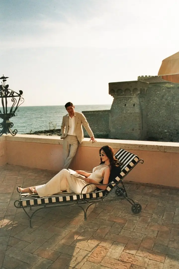 Italian Riviera welcome dinner at La Posta Vecchia. A cinematic destination wedding in Italy captured in digital and 35mm film with an editorial aesthetic.